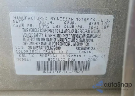 2014 Nissan Sentra S z USA, uszkodzony, nr VIN 3N1AB7AP7EL679880